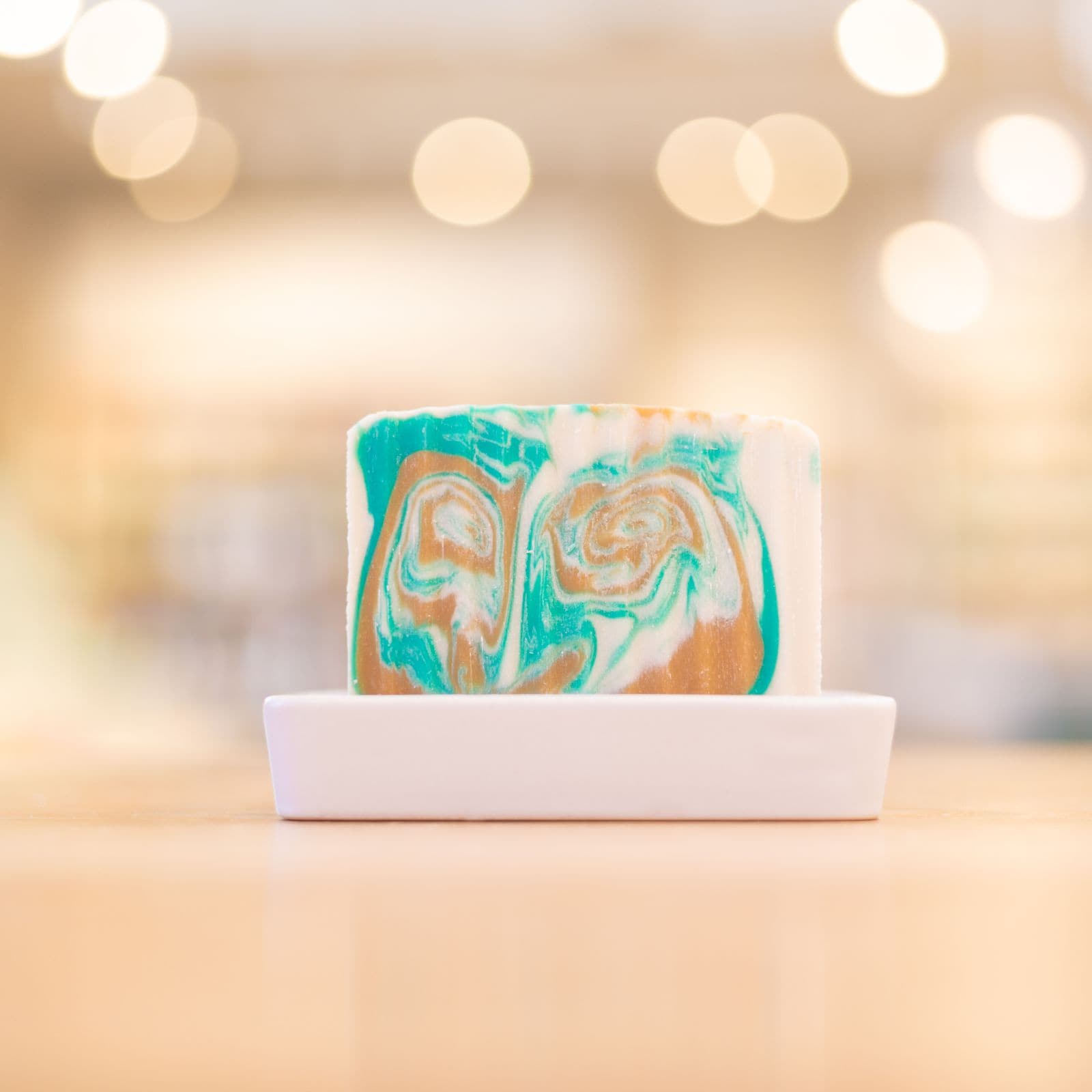 White Porcelain and Bamboo Soap Dish